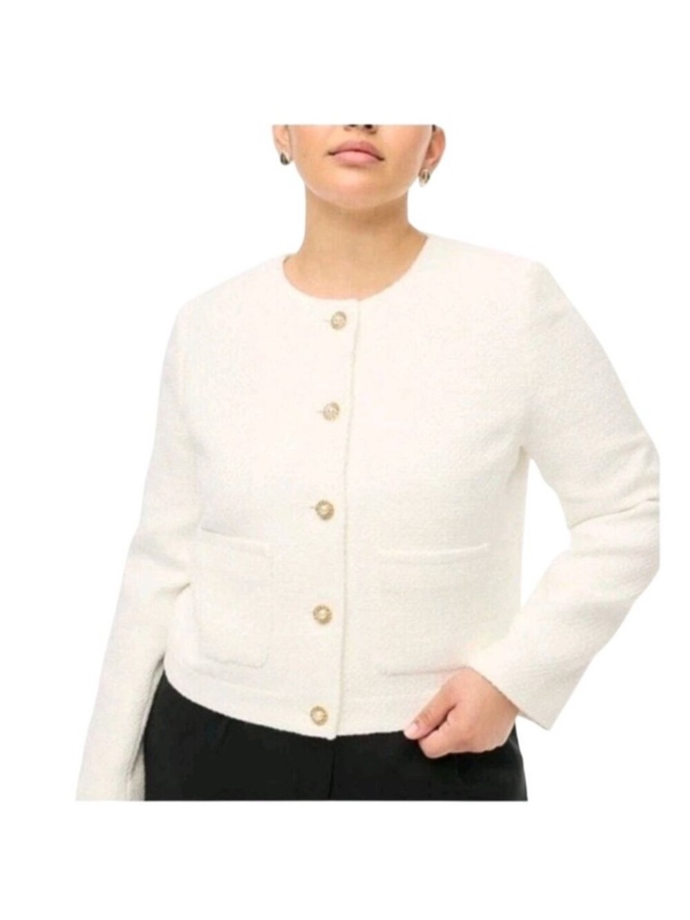 J. Crew Ivory Tweed Cropped Jacket with Gold and Pearls Buttons size 12